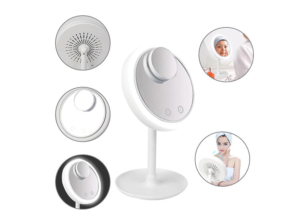 Oglindă Cosmetică cu LED și Ventilator | Reglabilă 360°