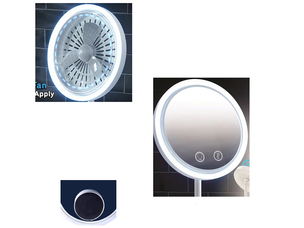 Oglindă Cosmetică cu LED și Ventilator | Reglabilă 360°