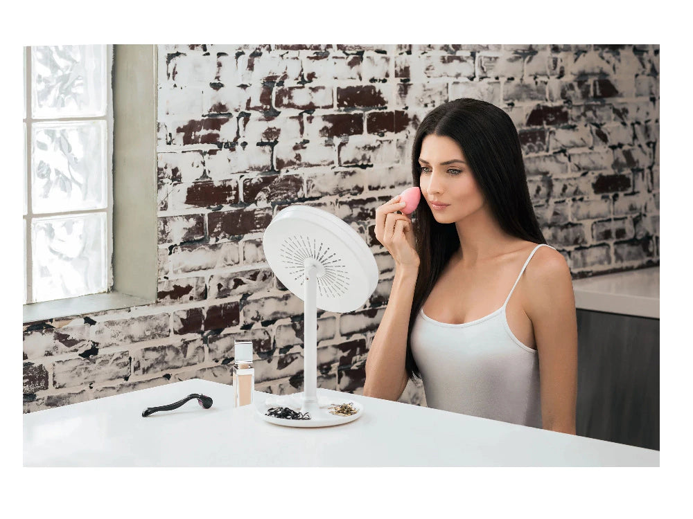 Oglindă Cosmetică cu LED și Ventilator | Reglabilă 360°