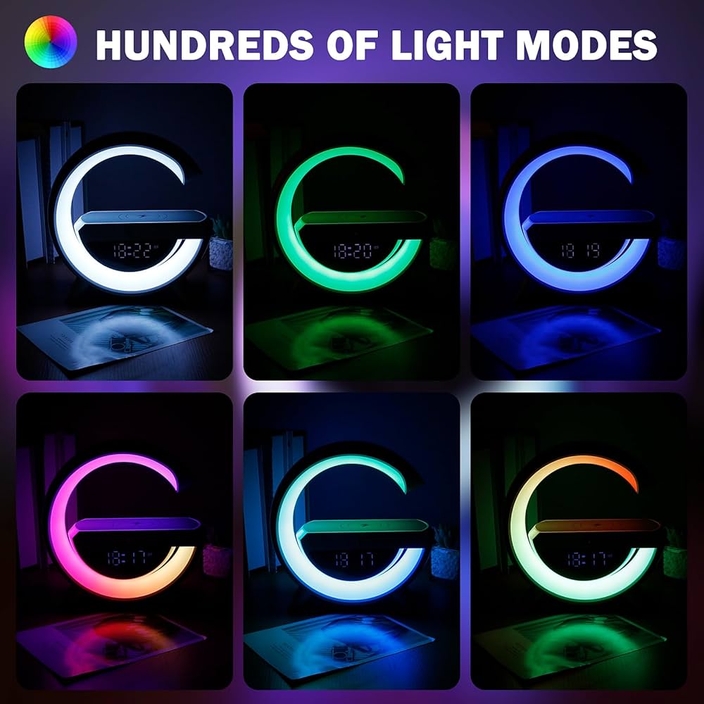 Lampă Gaming RGB cu Încărcare Wireless, Difuzor Bluetooth și Ceas cu Alarmă – 5 în 1