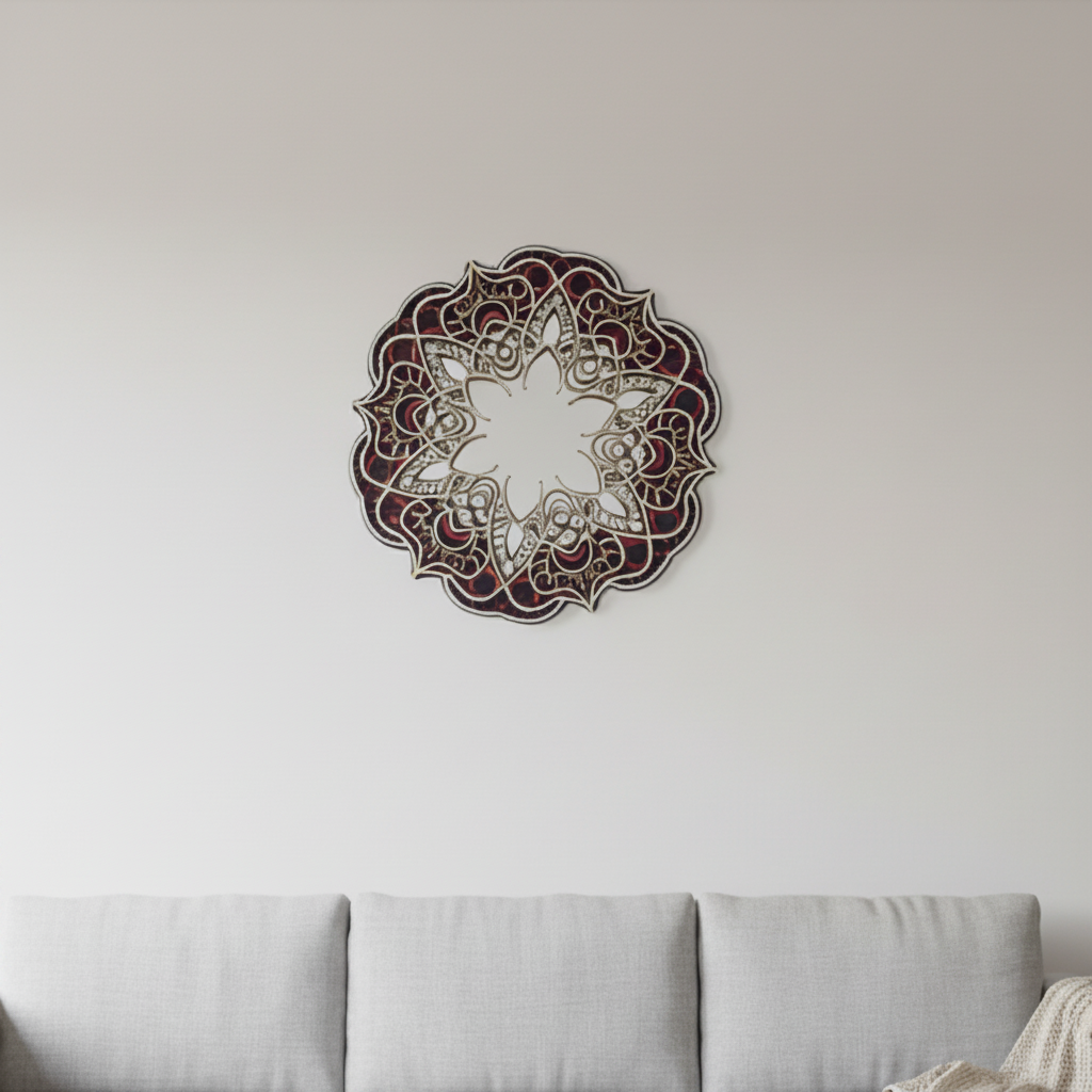 Oglindă decorativă Mandala din lemn – 5 straturi cu oglindă acrilică