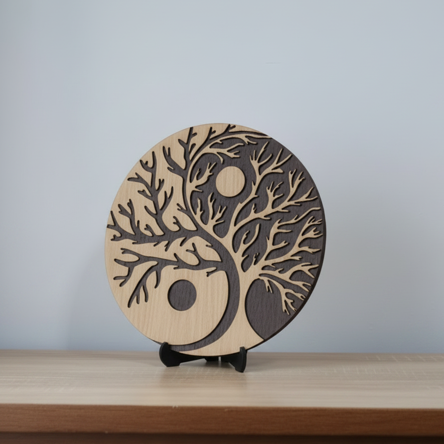Decorațiune rotundă Yin Yang cu Copacul Vieții