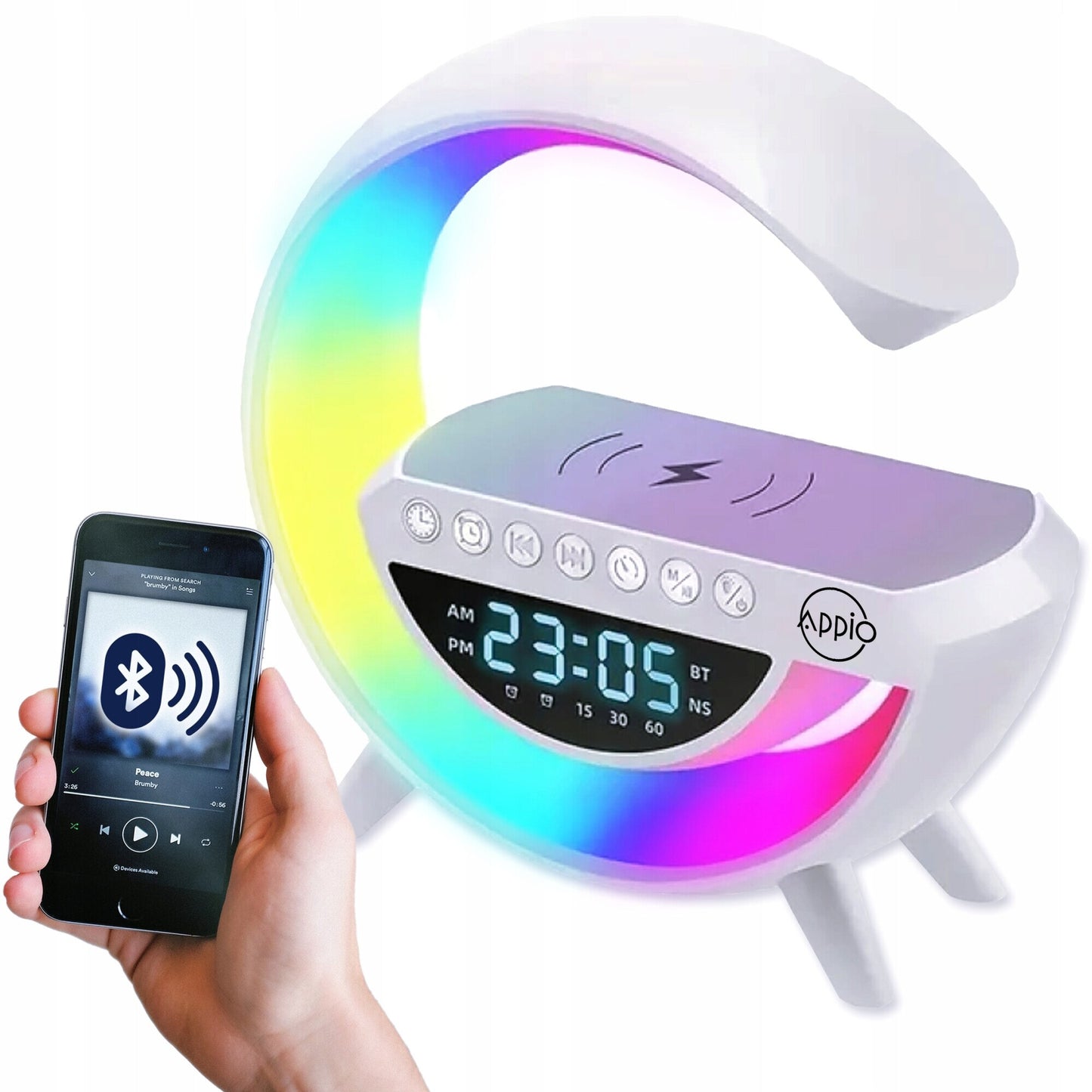 Lampă Gaming RGB cu Încărcare Wireless, Difuzor Bluetooth și Ceas cu Alarmă – 5 în 1