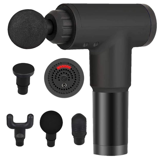 Pistol de Masaj Wireless cu Vibrații – 4 Capete, 6 Trepte de Viteză