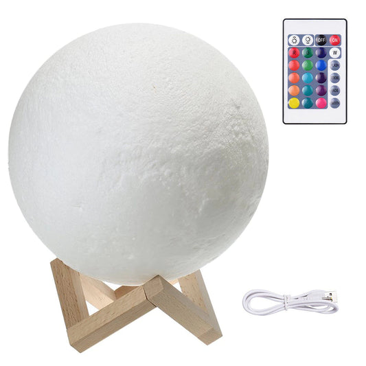 Lampă de veghe Lună 3D – RGB, cu telecomandă, lumină ambientală colorată