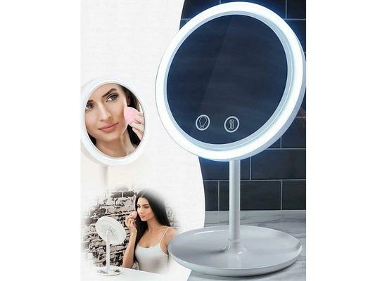 Oglindă Cosmetică cu LED și Ventilator | Reglabilă 360°