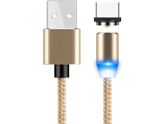 Cablu de încărcare magnetic 3 în 1 – Micro USB, Type-C, Lightning – 1m, Auriu