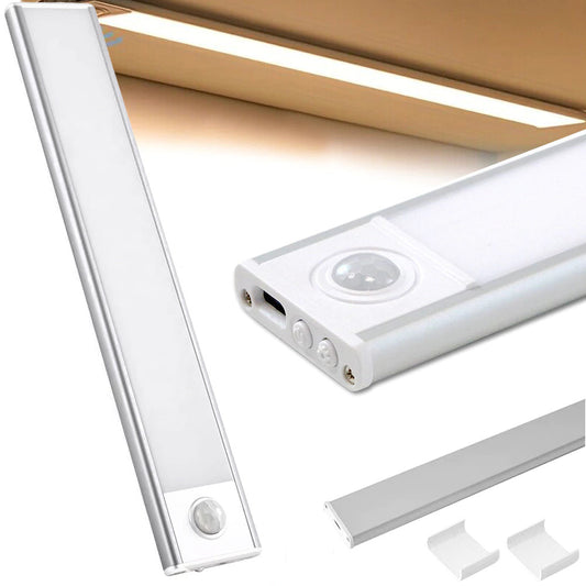 Bandă LED Autoadezivă cu Senzor de Mișcare – 30cm, USB, Culoare Argintiu-Alb
