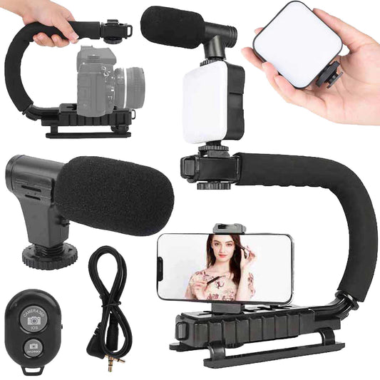 Kit Vlogging Complet – Trepied, Microfon, Suport Telefon, Lumină LED și Telecomandă Bluetooth
