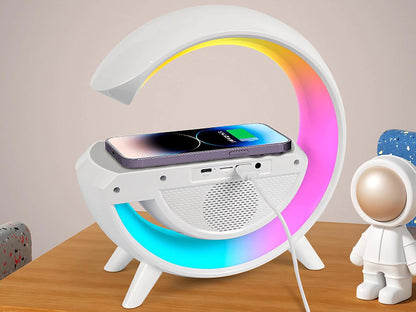 Lampă Gaming RGB cu Încărcare Wireless, Difuzor Bluetooth și Ceas cu Alarmă – 5 în 1