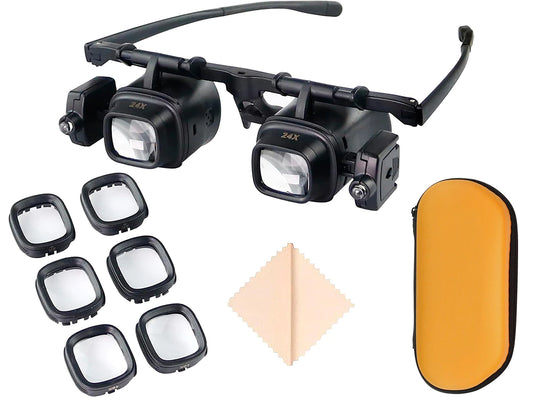 Ochelari cu Lupă Profesională și Iluminare LED – 8 Lentile Interschimbabile