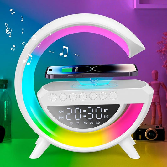 Lampă Gaming RGB cu Încărcare Wireless, Difuzor Bluetooth și Ceas cu Alarmă – 5 în 1