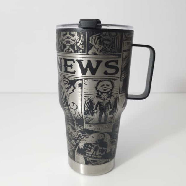 Termos Halloween Michael Myers – Gravură Laser Full Wrap, 845 ml, Negru Mat