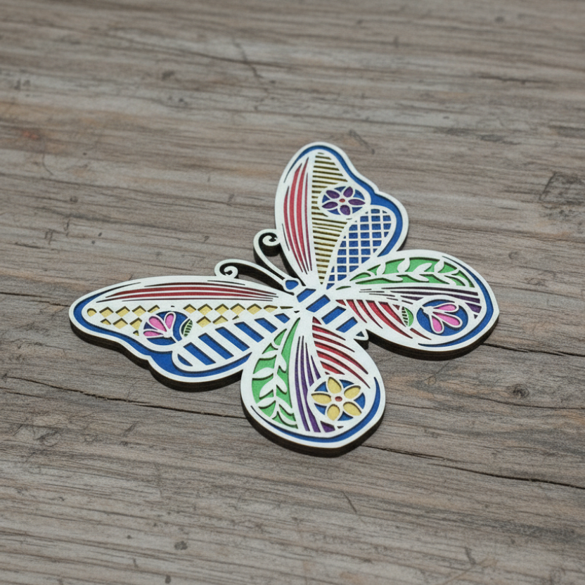 Fluture decorativ din lemn – Design artistic multicolor 🦋