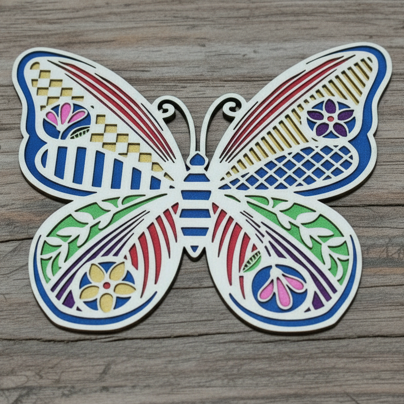 Fluture decorativ din lemn – Design artistic multicolor 🦋