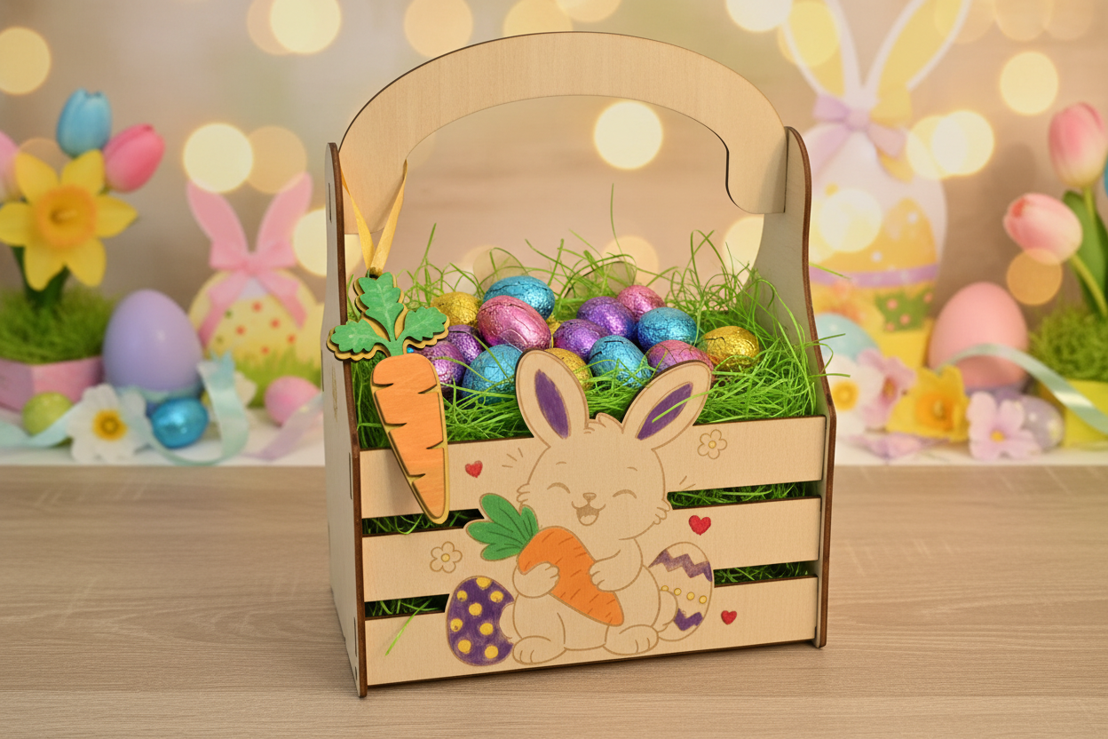 Coș decorativ din lemn pentru Paște 🐰🌸