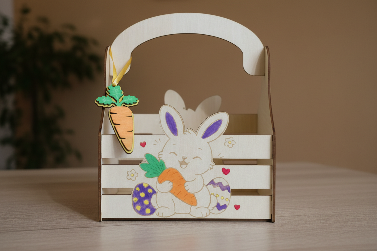 Coș decorativ din lemn pentru Paște 🐰🌸