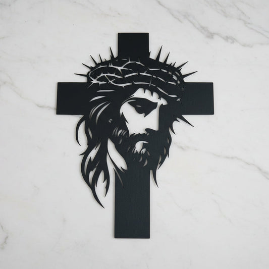 Cruce decorativă cu chipul lui Iisus – tăiată laser ✝️