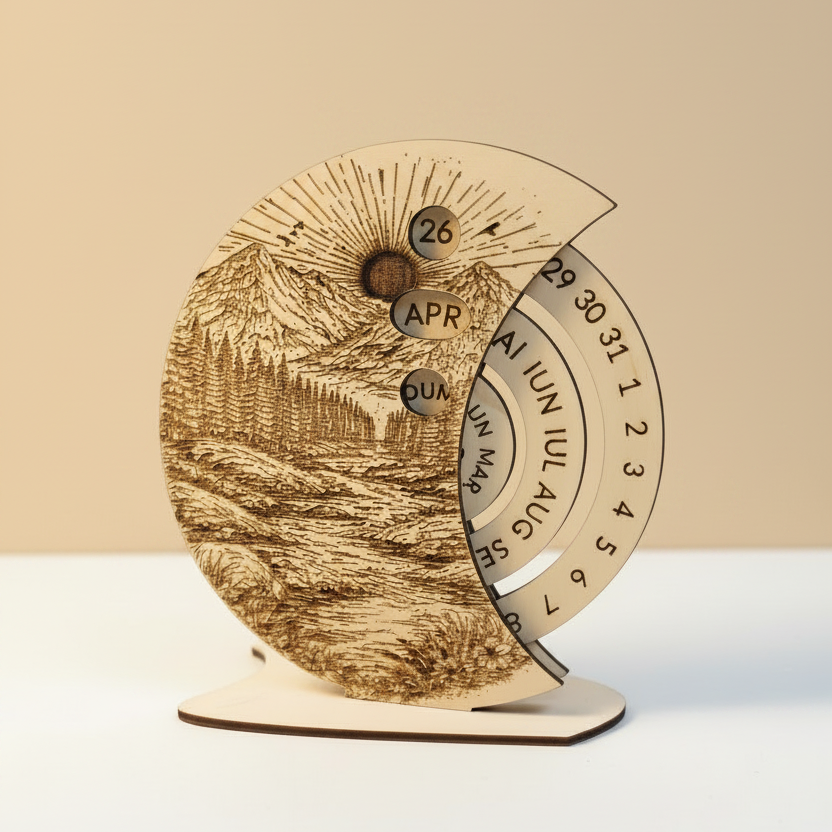 Calendar perpetuu din lemn – Eleganță și funcționalitate în fiecare zi 🌄