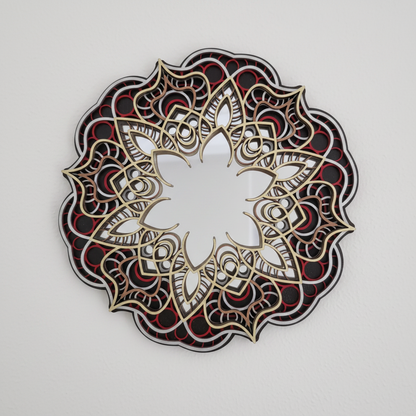 Oglindă decorativă Mandala din lemn – 5 straturi cu oglindă acrilică