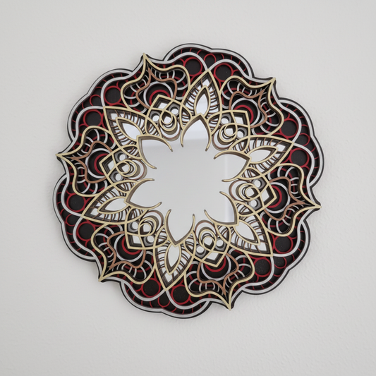 Oglindă decorativă Mandala din lemn – 5 straturi cu oglindă acrilică
