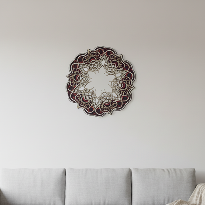 Oglindă decorativă Mandala din lemn – 5 straturi cu oglindă acrilică