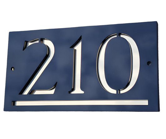 Plăcuță Număr Casă Personalizată – Acrilic Negru Lucios & Auriu Oglindă