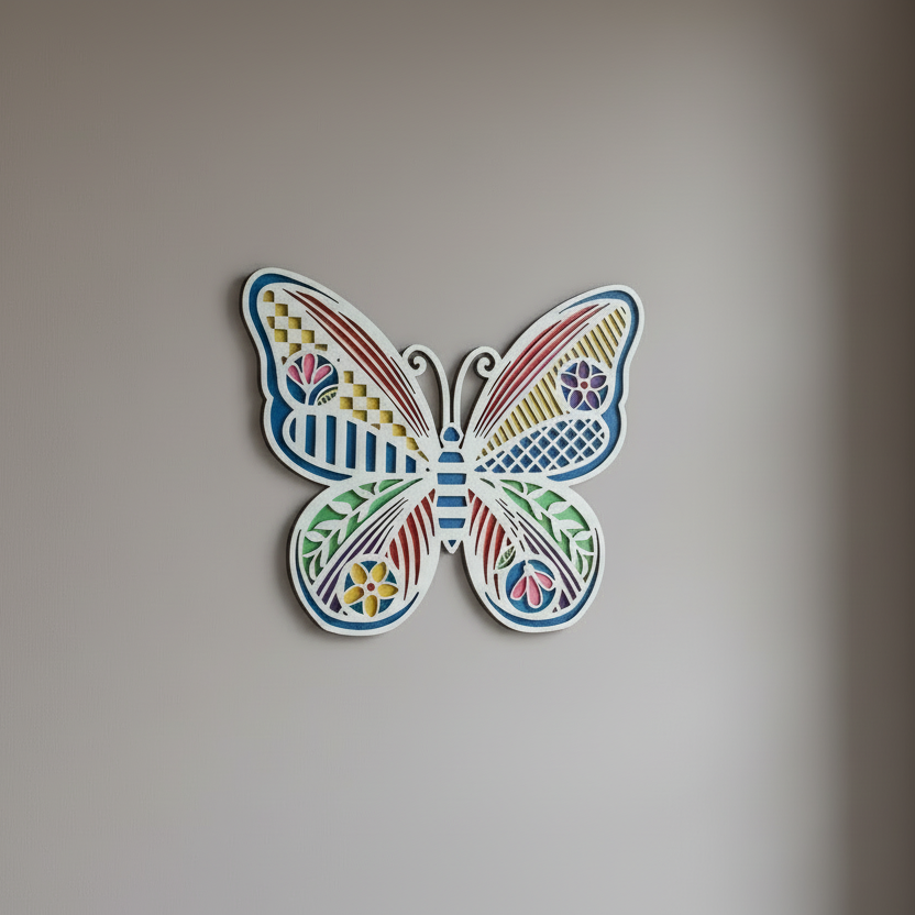 Fluture decorativ din lemn – Design artistic multicolor 🦋