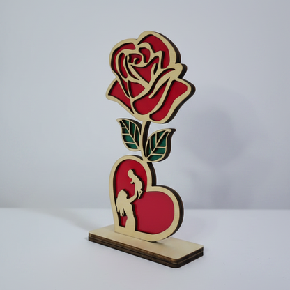 Trandafir decorativ din lemn cu suport – Cadou pentru mama