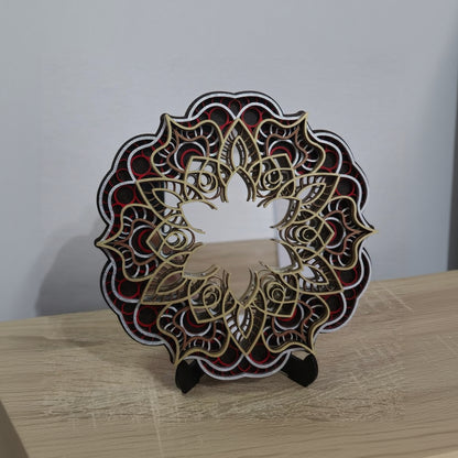 Oglindă decorativă Mandala din lemn – 5 straturi cu oglindă acrilică