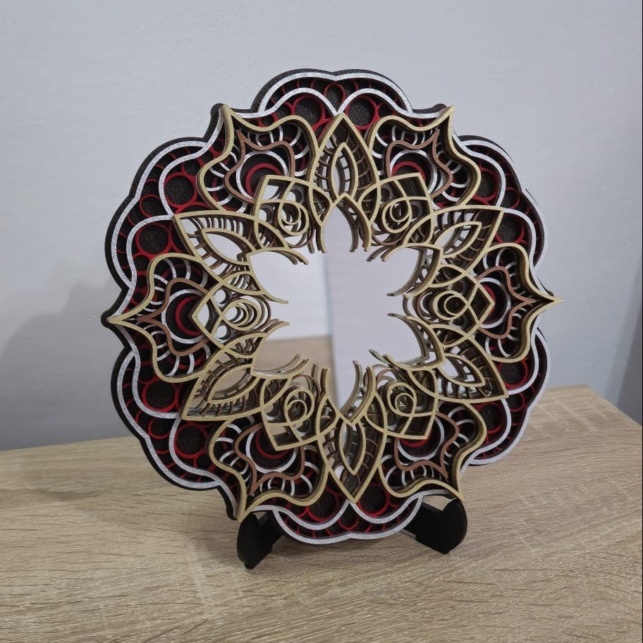 Oglindă decorativă Mandala din lemn – 5 straturi cu oglindă acrilică