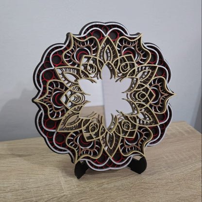 Oglindă decorativă Mandala din lemn – 5 straturi cu oglindă acrilică