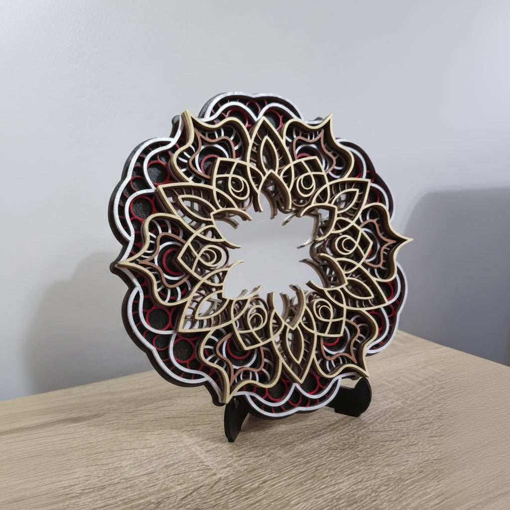 Oglindă decorativă Mandala din lemn – 5 straturi cu oglindă acrilică