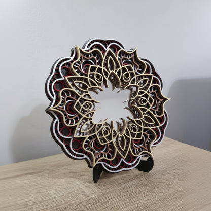 Oglindă decorativă Mandala din lemn – 5 straturi cu oglindă acrilică