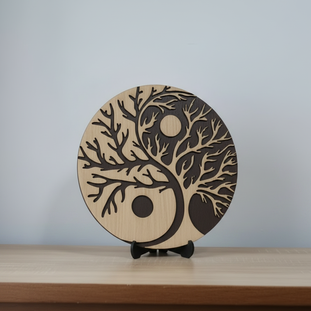 Decorațiune rotundă Yin Yang cu Copacul Vieții