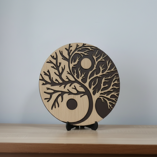 Decorațiune rotundă Yin Yang cu Copacul Vieții
