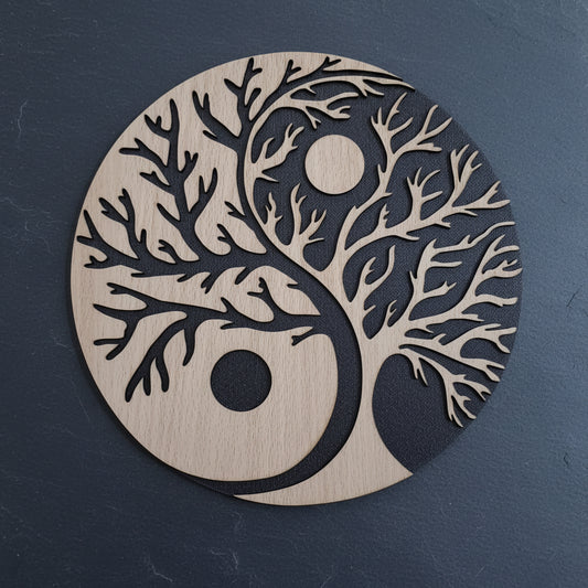 Decorațiune rotundă Yin Yang cu Copacul Vieții