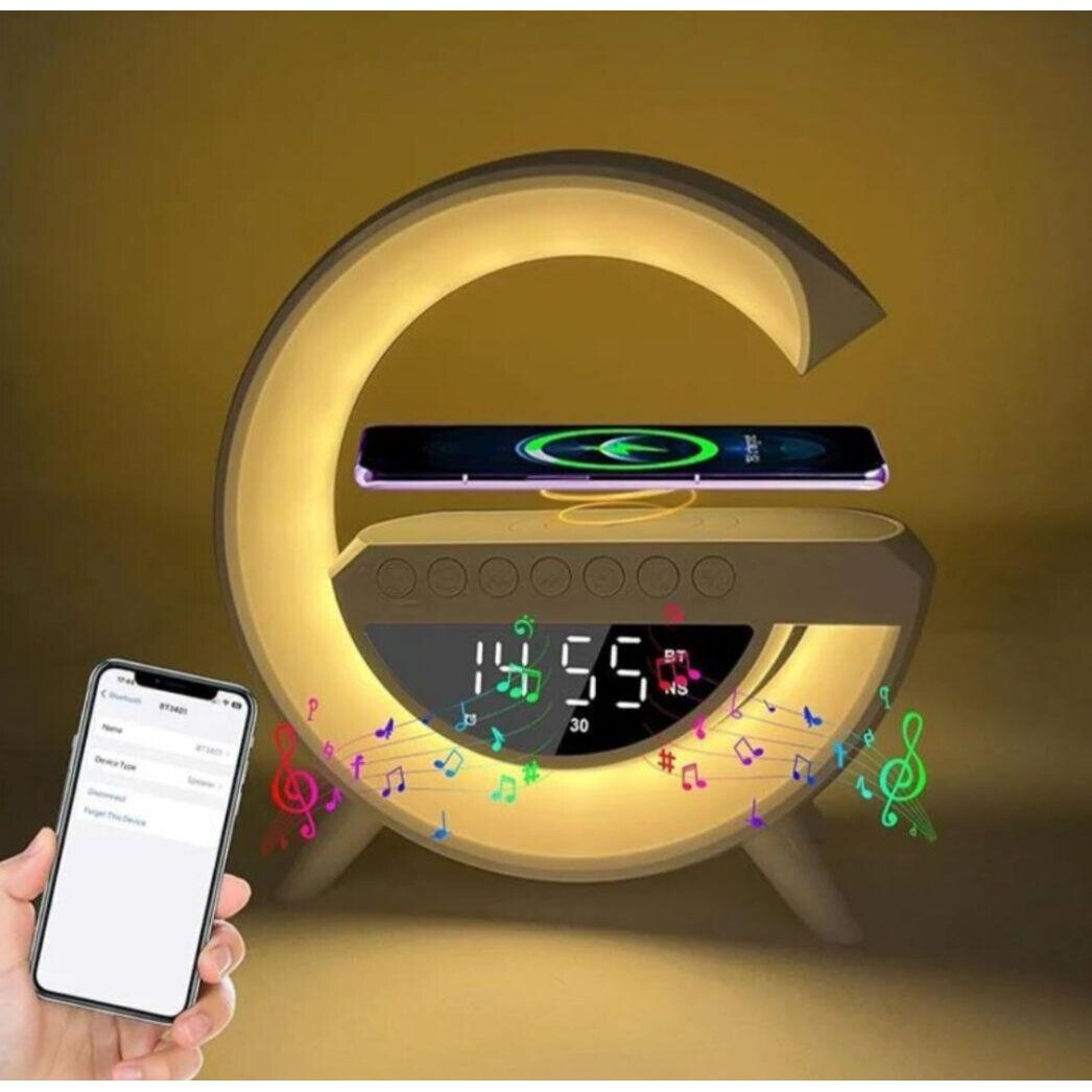 Lampă Gaming RGB cu Încărcare Wireless, Difuzor Bluetooth și Ceas cu Alarmă – 5 în 1