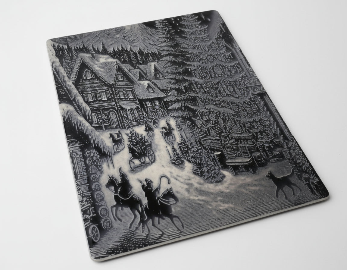 Placă ceramică decorativă – scenă de iarnă gravată laser