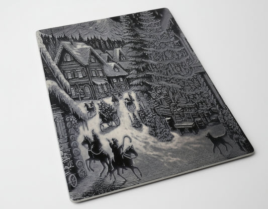 Placă ceramică decorativă – scenă de iarnă gravată laser
