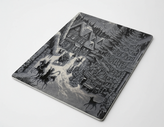 Placă ceramică decorativă – scenă de iarnă gravată laser