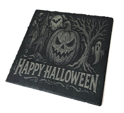 Platou din ardezie gravat laser – „Happy Halloween”