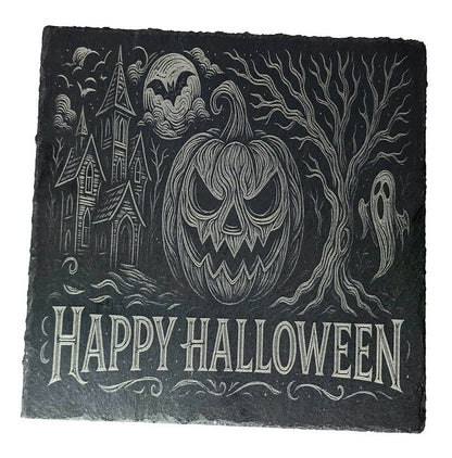Platou din ardezie gravat laser – „Happy Halloween”