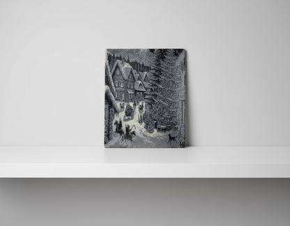 Placă ceramică decorativă – scenă de iarnă gravată laser