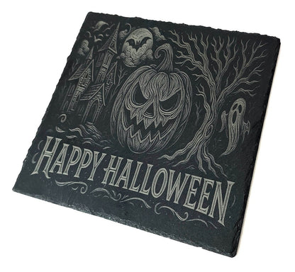 Platou din ardezie gravat laser – „Happy Halloween”