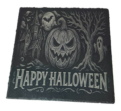 Platou din ardezie gravat laser – „Happy Halloween”
